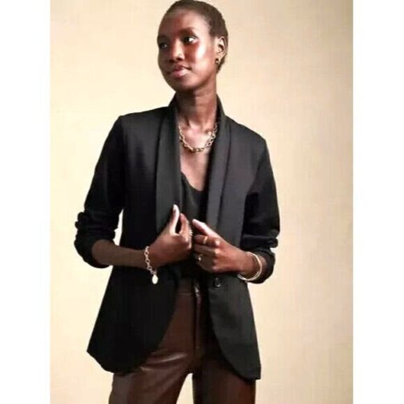 NEW Banana Republic Factory Black Slim Knit Shawl Collar Blazer Womens Small SP - Picture 1 of 10